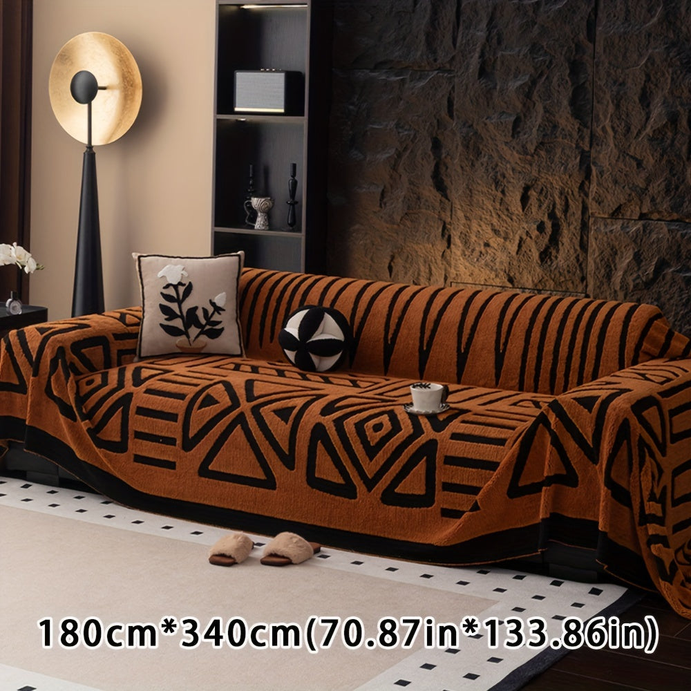 Boho Style Geometric Velveteen Sofa Throw with Machine Washable Cover for Armchair Loveseat and Sofa