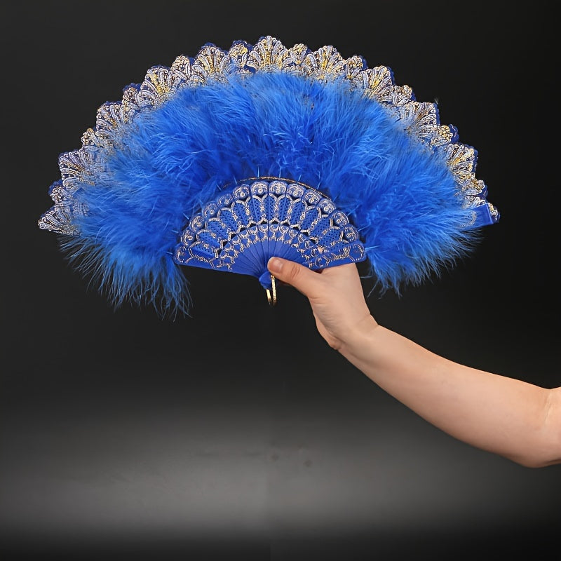 High-End Plush Feather Folding Fan for Adults Performance Dance Chinese Cheongsam Varieties