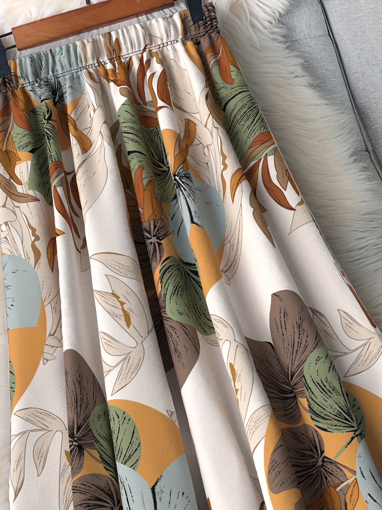 Plus Size Women's Elegant Mid-Length Vacation Skirt Printed Fabric Elastic Waist