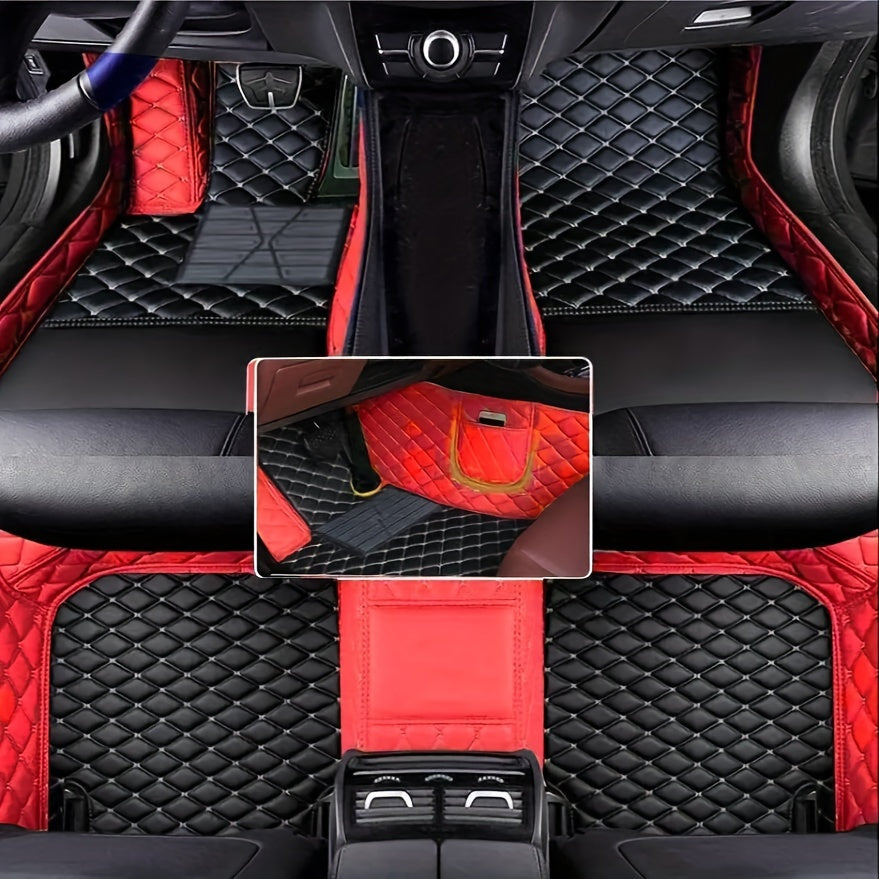 All-Weather PU Leather Car Floor Mats Set for Sedan Black Rear Front