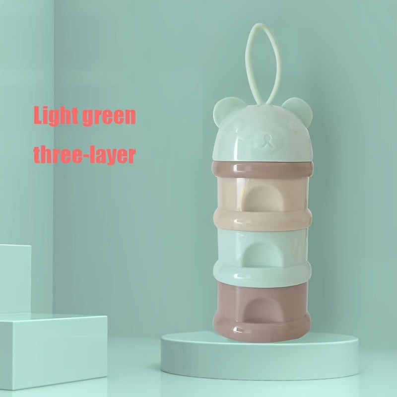 Caja de almacenamiento para snacks con diseño de oso de dibujos animados, de cuatro capas, reutilizable