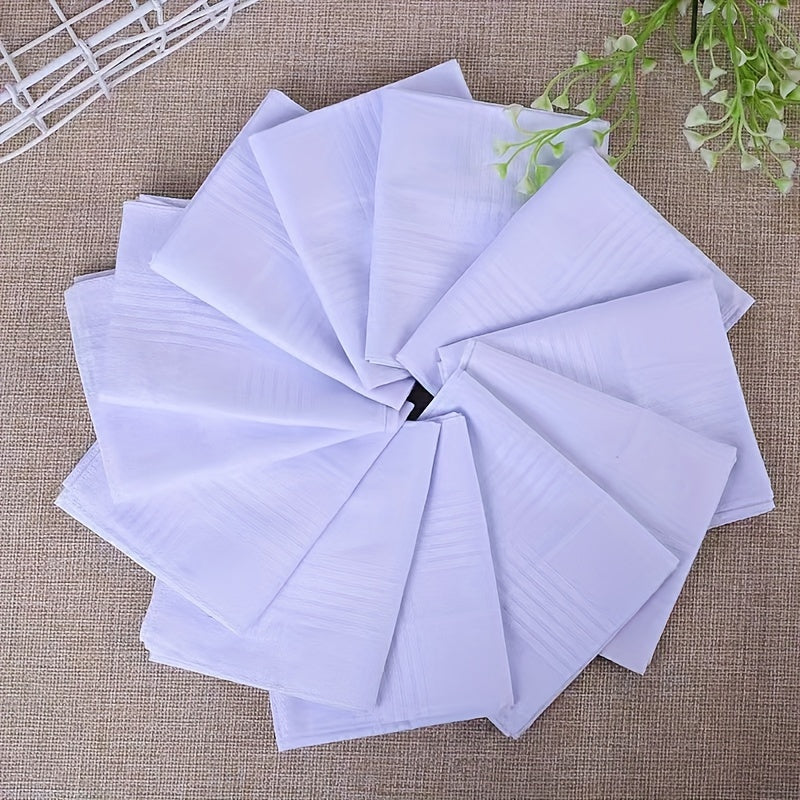 Men's White Polyester Handkerchiefs Pack of 12 for Weddings and Crafts
