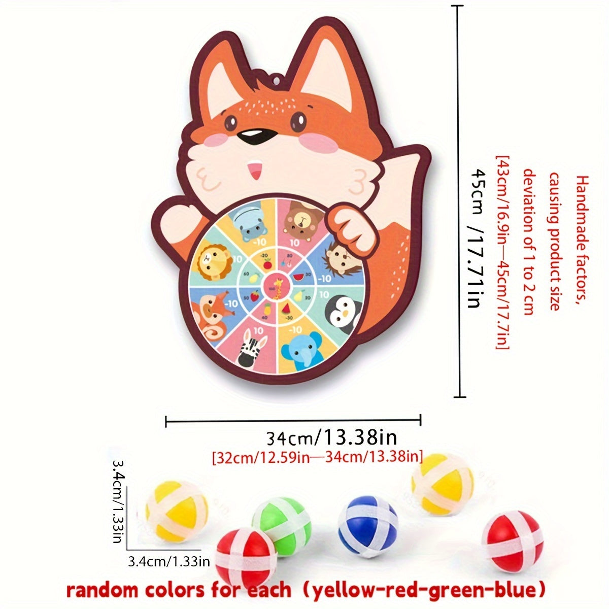 Набор мишеней для дартса со слипающимися мячами и крючком, включающий 6 мячей с мультяшными животными для активного отдыха и обучения на улице и в помещении.
