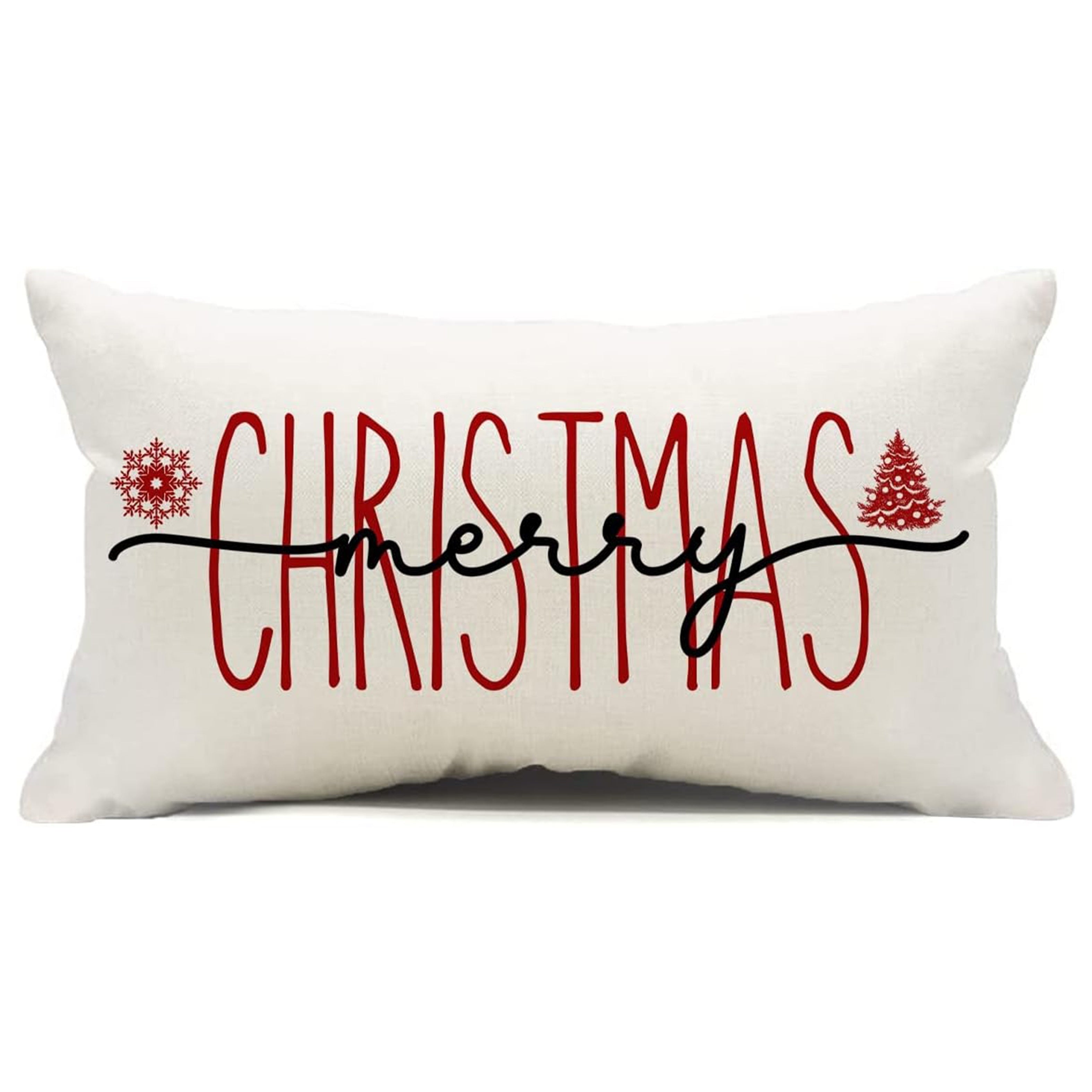 Zamonaviy Linen Throw Pillow Cover bayramona "Merry Christmas" dizayni bilan qorcha va daraxt motivlari bilan. Ushbu zipli yostiq qopqog'i yuvilishi mumkin va zamonaviy uslubda bo'lib, polyester materialdan tayyorlangan. Turli xonalar uchun mukammal