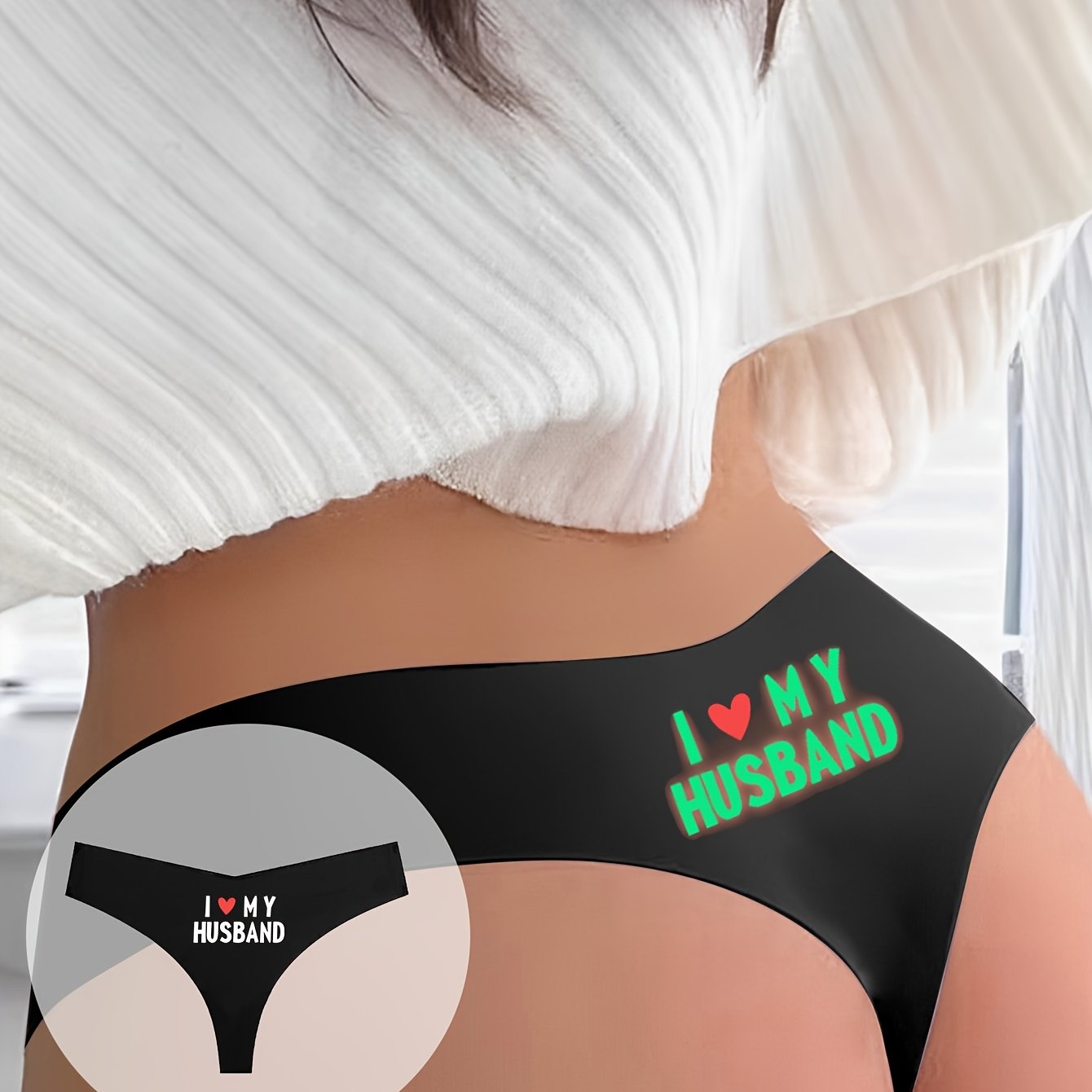 1 dona ayollar uchun qorong'ida porlaydigan thong ichki kiyim, qulay polyamid to'qima matodan tayyorlangan.