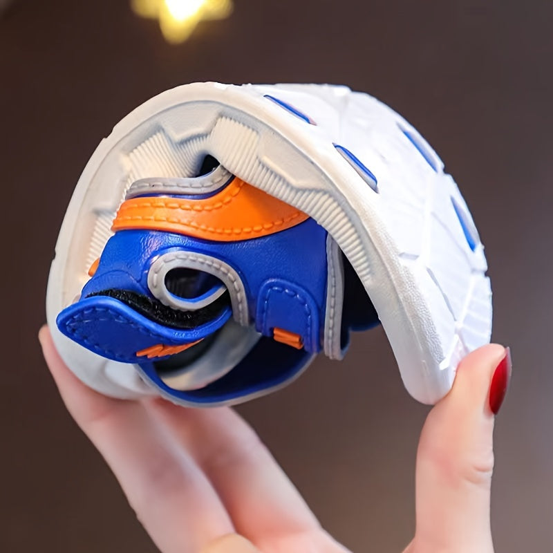 Детские летние сандалии для мальчиков дышащие прочные мультяшные застежки-липучки синий оранжевый серый черный красный