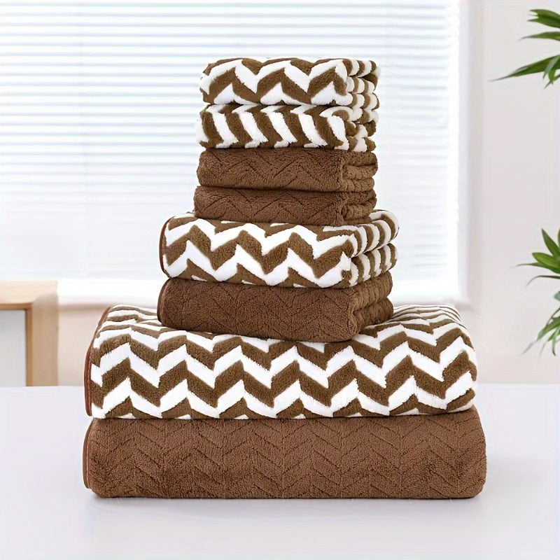 8-Piece Chevron Stripe Polyester Towel Set for Bathroom Spa Hotel Quick-Drying Absorbent