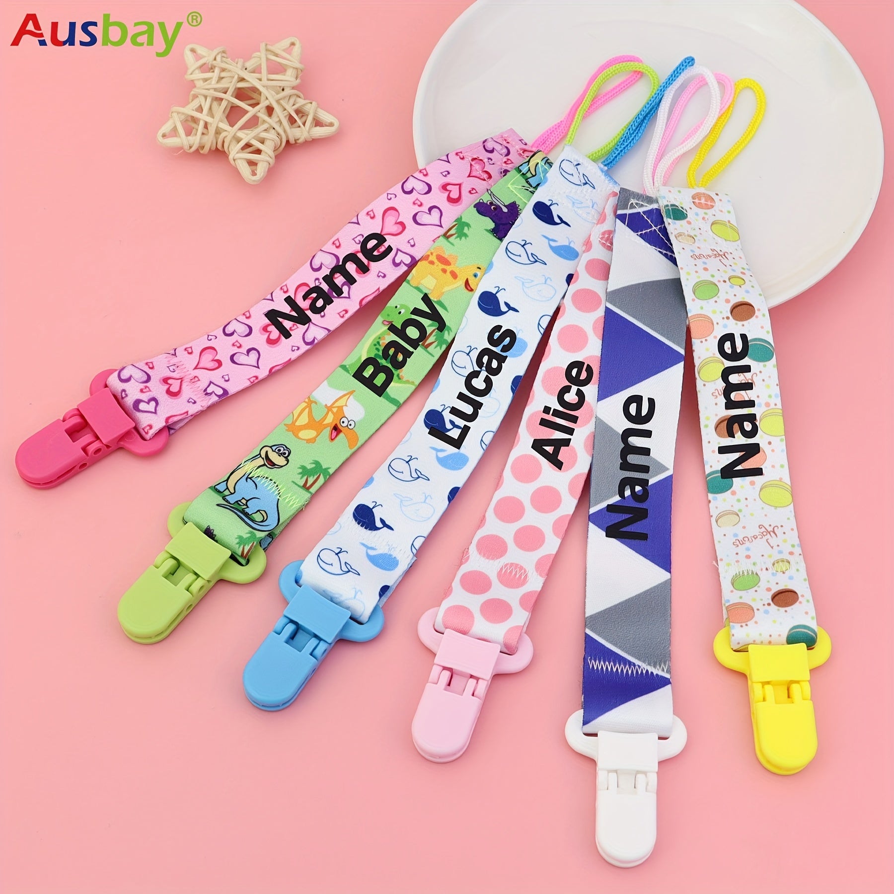 Handcrafted Baby Pacifier Chains Two-Pack Personalized Baptism Gift