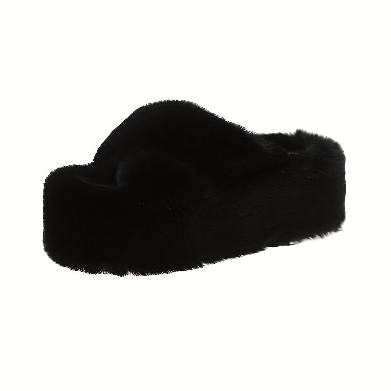 Women's Solid Color Platform Slip-On Winter Indoor Home Slippers