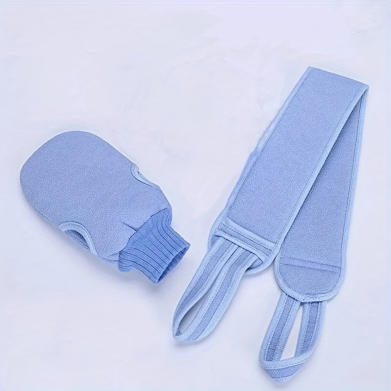 2-Piece Bath Towel Set with Back Scratcher and Scrubbing Gloves