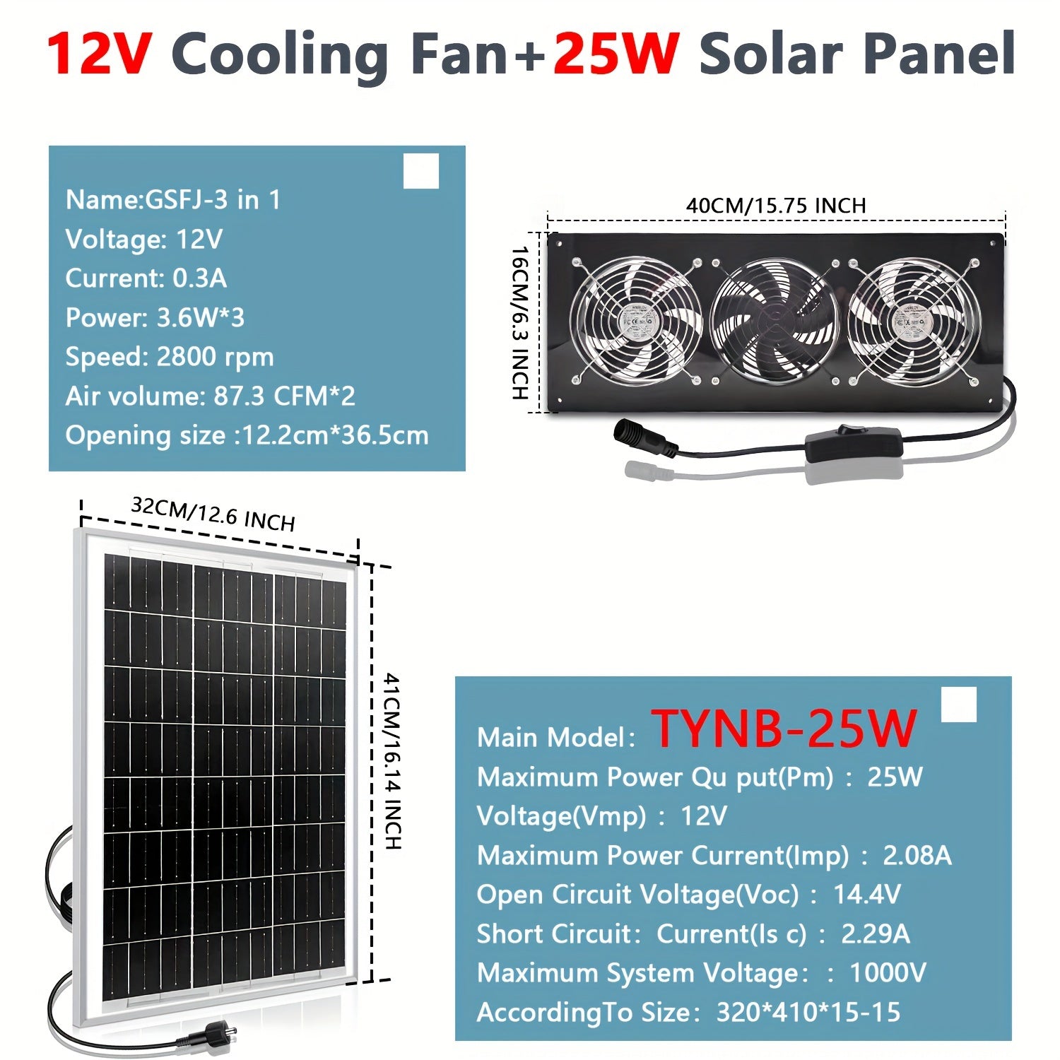 Набор солнечных вытяжных вентиляторов для теплиц и животных укрытий 25 Вт солнечная панель 3-скорости