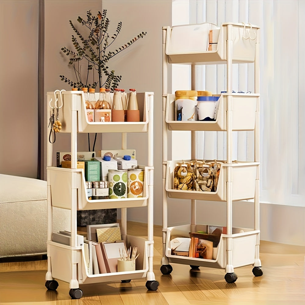 5-Tier Plastic Rolling Storage Cart for Bathroom Kitchen Office Organizer