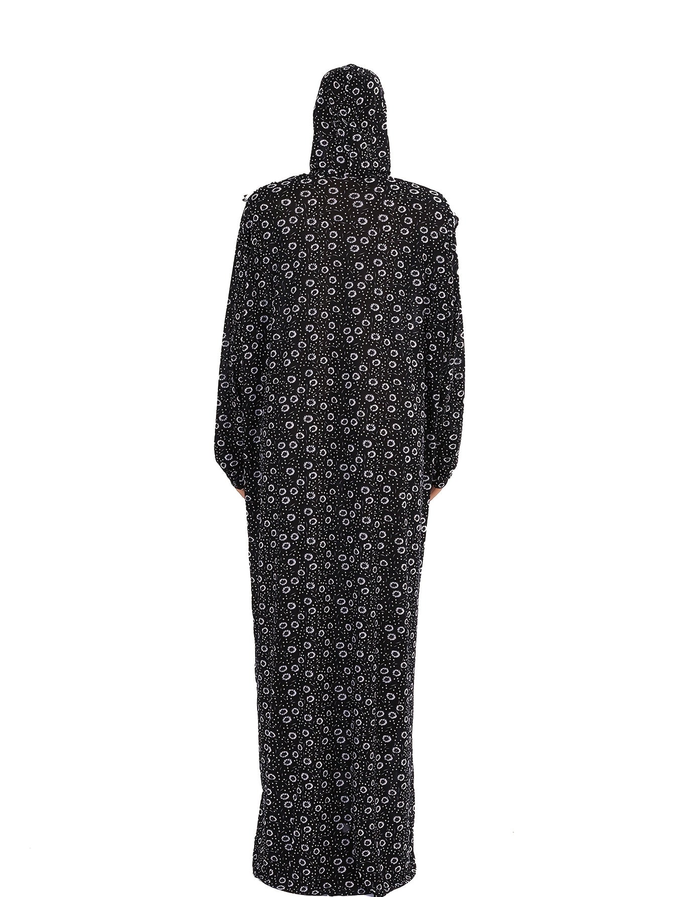 Plus o'lchamdagi musulmon abaya kiyimi ro'ba - modest gul bosma uzun qo'lqopli kiyim, yoping