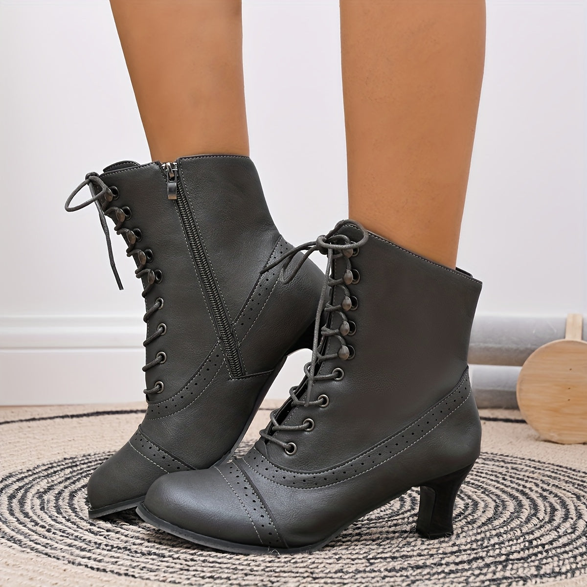Women's Lace-Up Ankle Boots Faux Leather Non-Slip Rubber Casual Formal