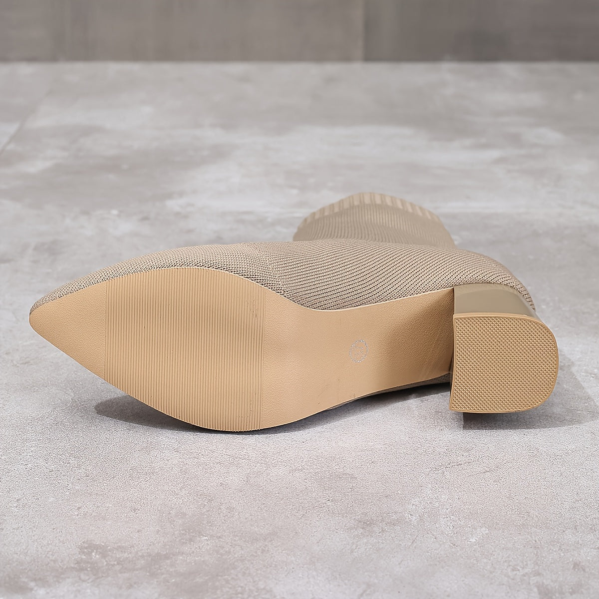 Women's Knit Chunky Heel Short Boots, Pointed Toe, Formal Casual