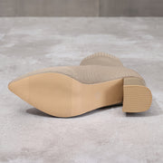 Women's Knit Chunky Heel Short Boots, Pointed Toe, Formal Casual