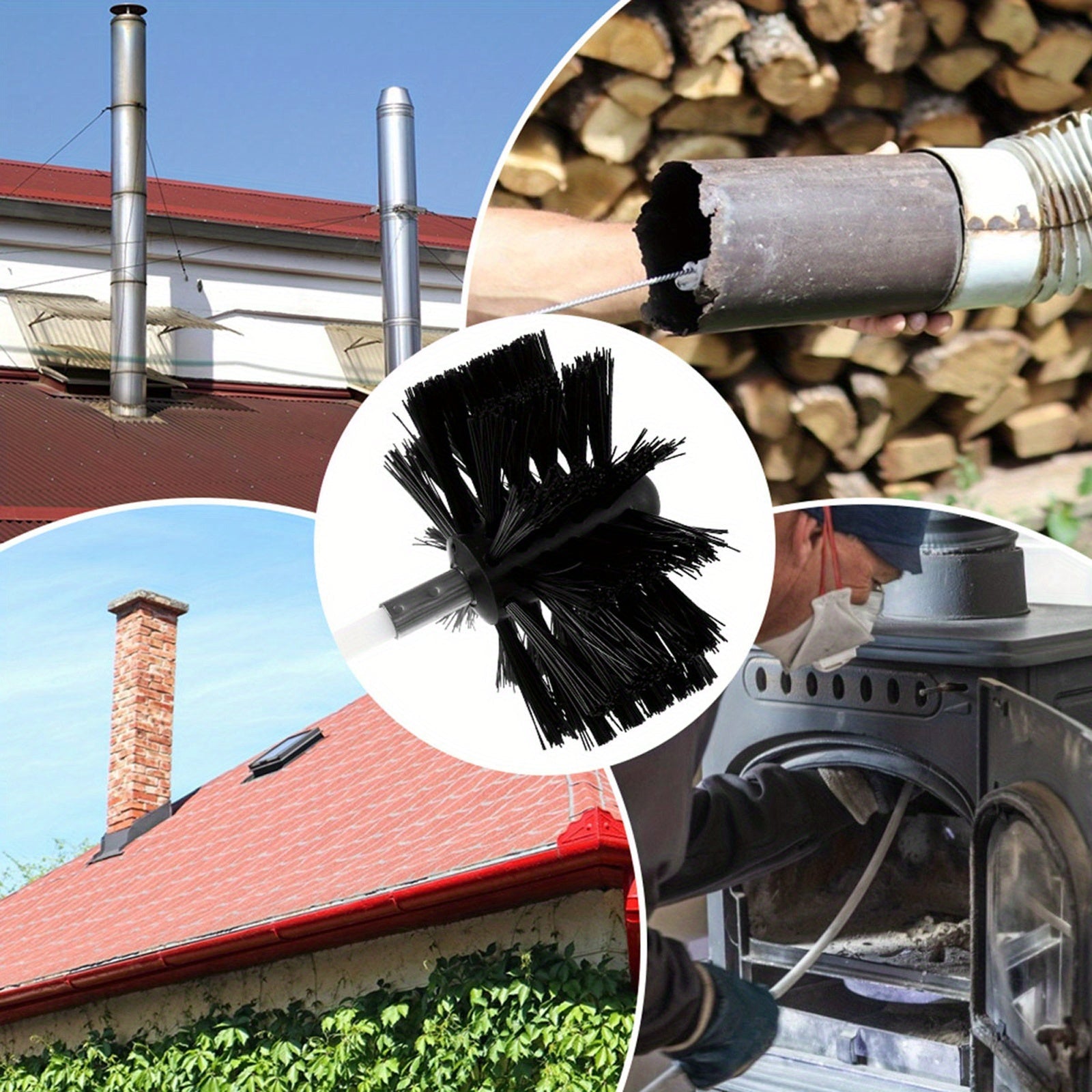 Flexible Chimney Sweep Kit 14 Pieces Nylon Brushes Heat-Resistant Dryer Vent Duct Cleaning