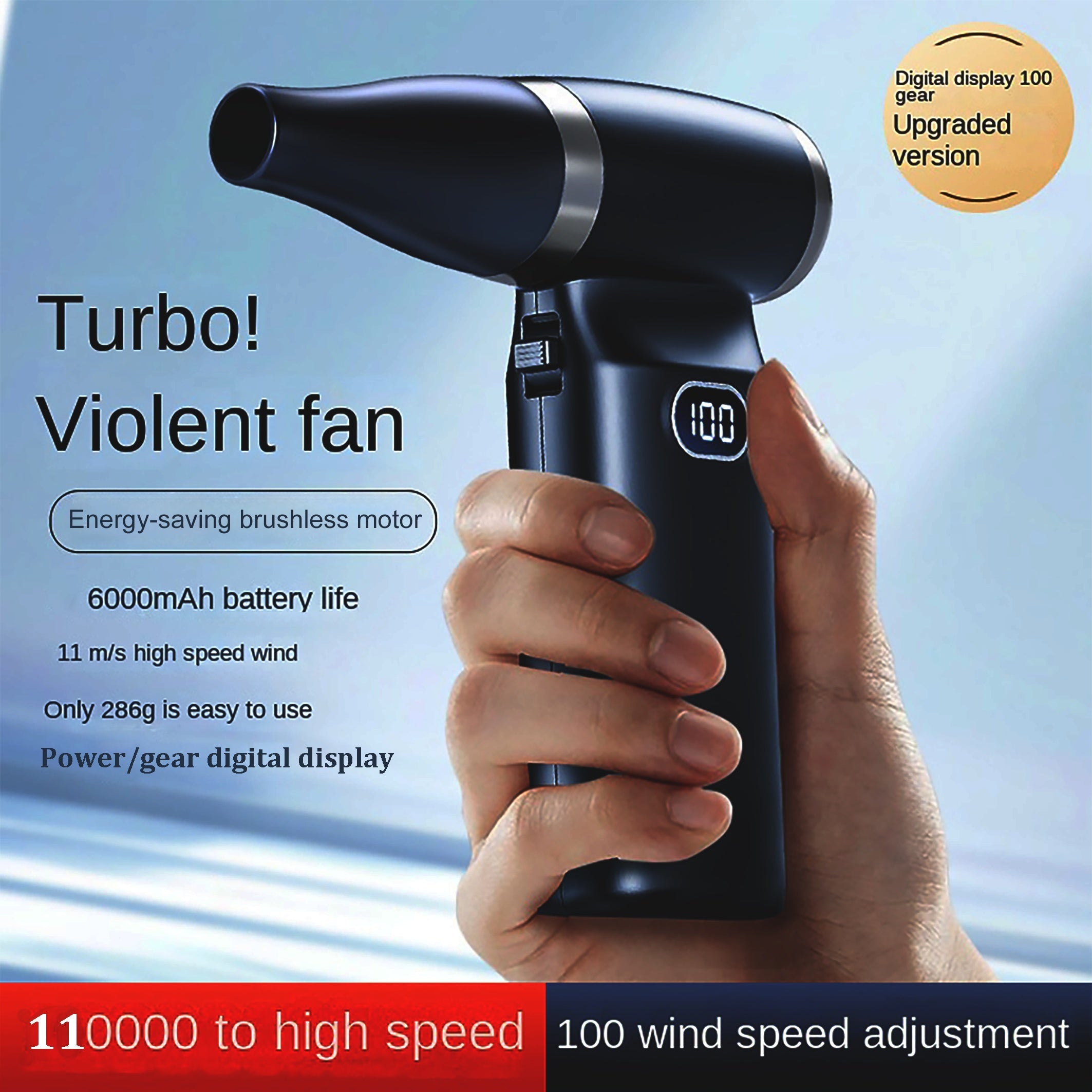 Portable Turbo Jet Fan 110,000 RPM USB Rechargeable Dusting and Cooling