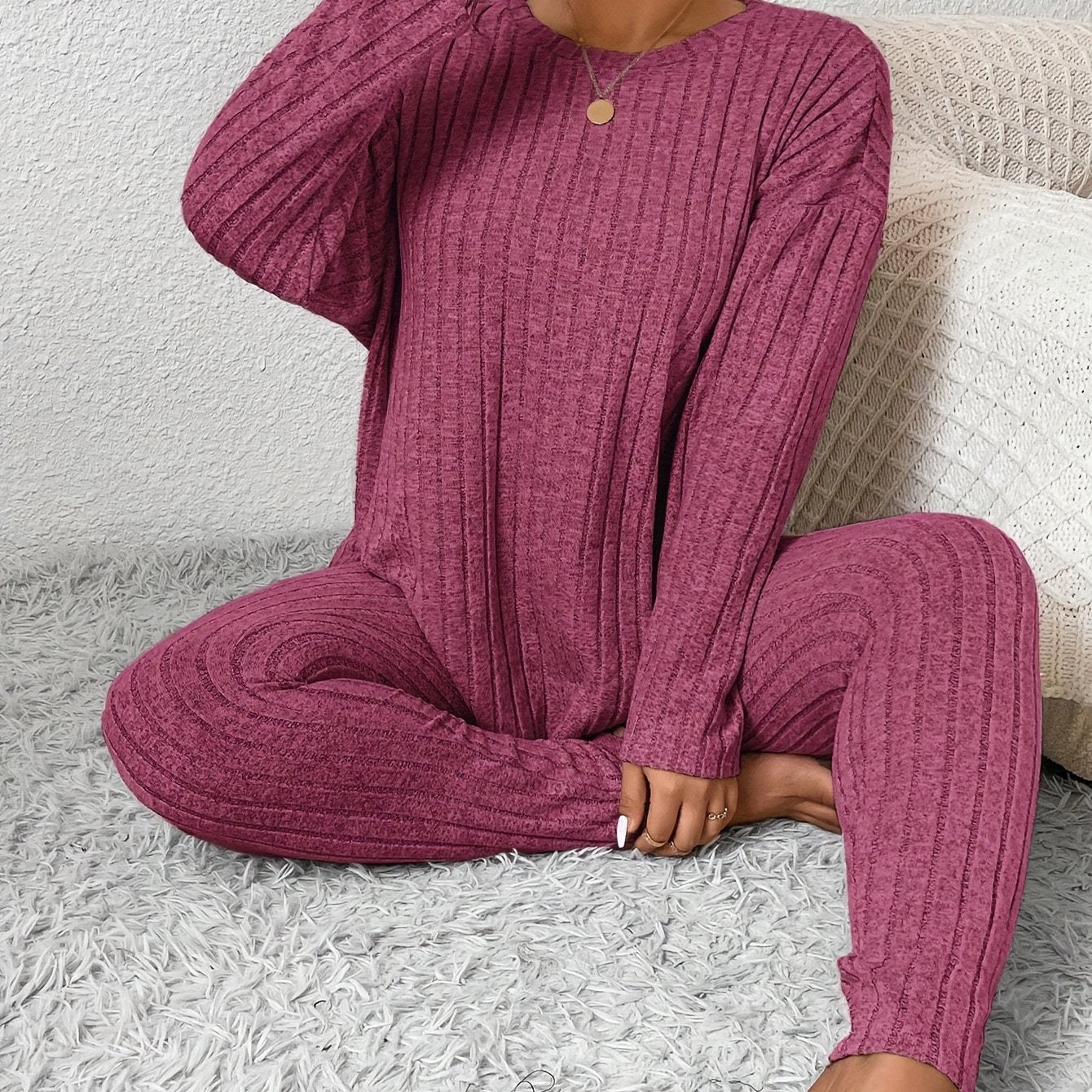 Women Long Sleeve Pajama Set Large Size Warm Slim Fit
