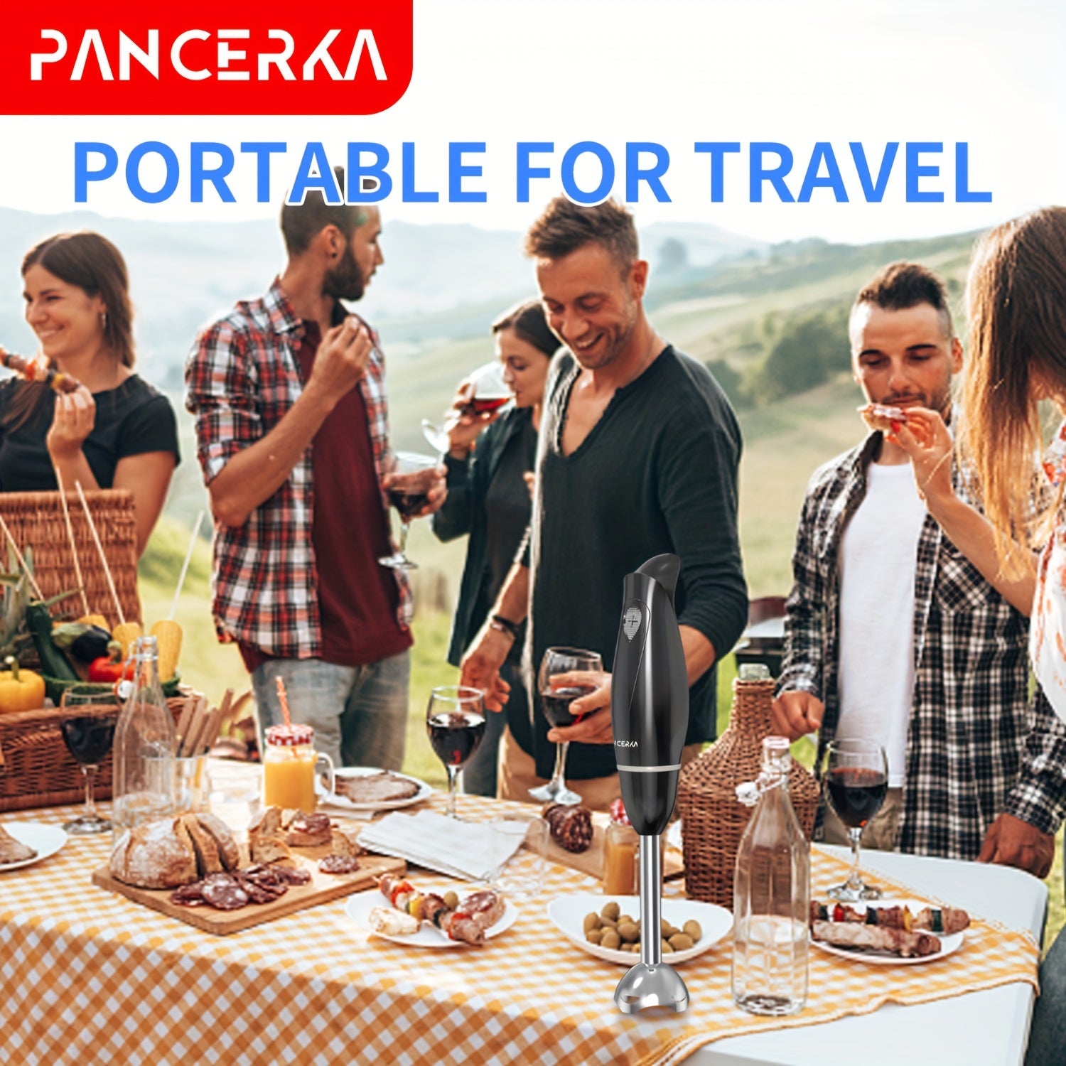 100W Hand Blender Set with Copper Motor Stainless Steel Blades Whisk Frother for Soups Smoothies