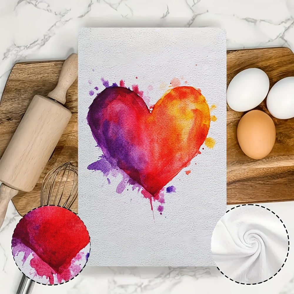 2 Pieces Ultra Soft Kitchen Towels Heart Design 16x24 Inches Absorbent Dish Hand Towels