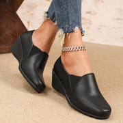 Women's Slip-On Wedge Shoes Black Synthetic Casual Work Comfort