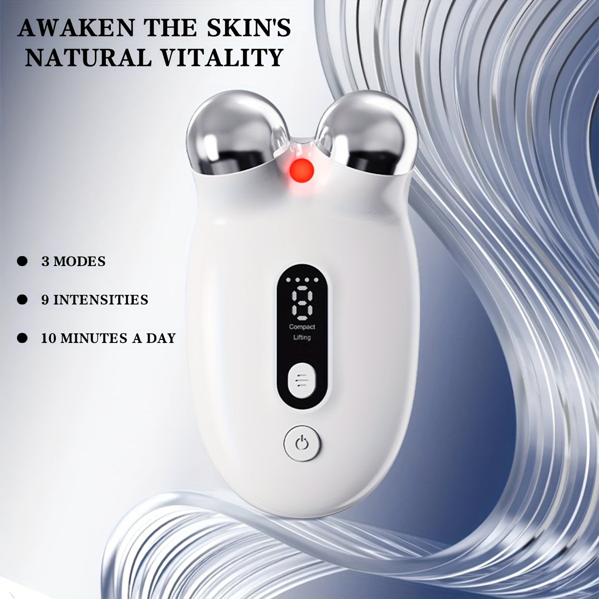 Light Beige USB Rechargeable Face and Neck Massager with 3 Modes and 9 Intensity Levels