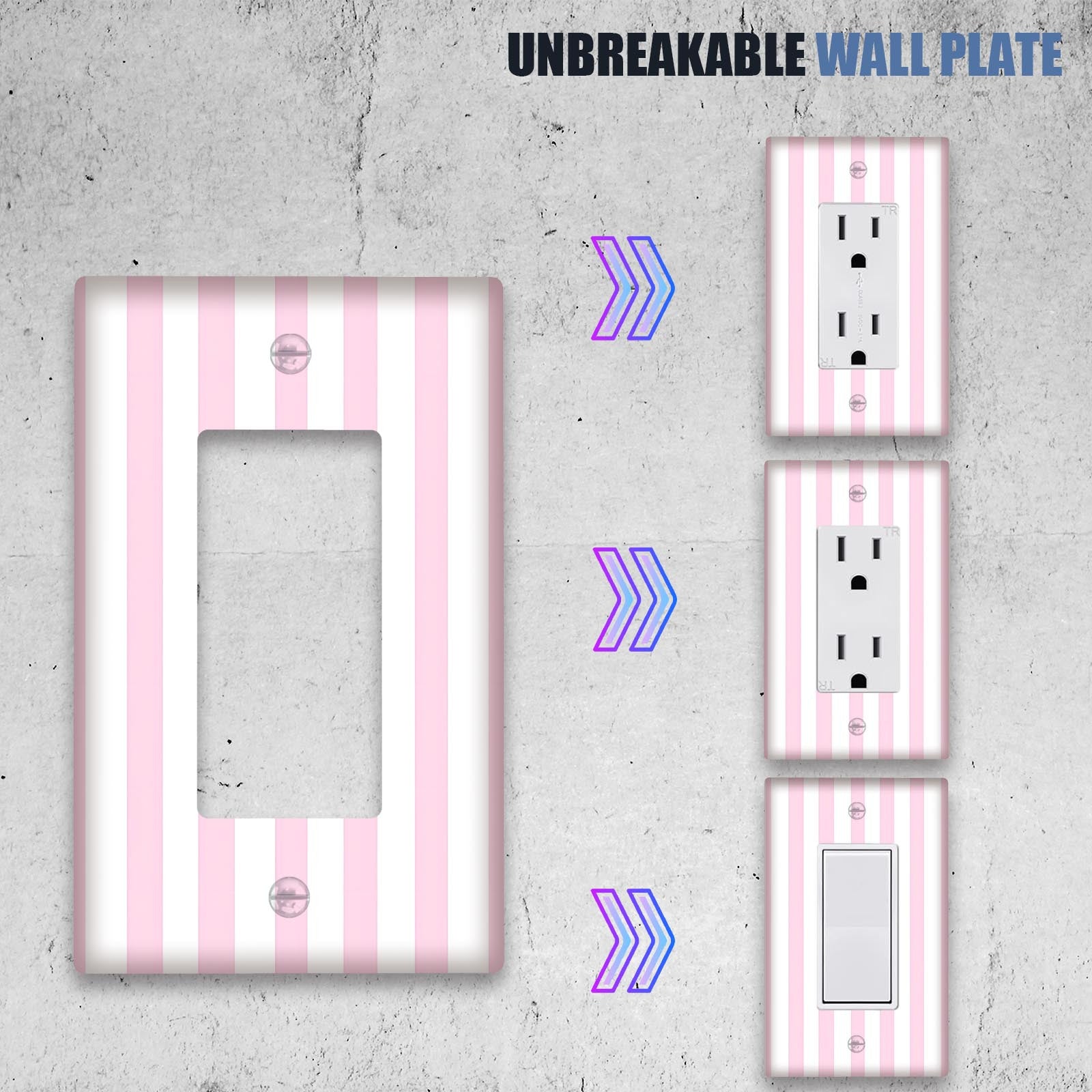 Pink Striped Light Switch Cover Easy to Install No Batteries Required