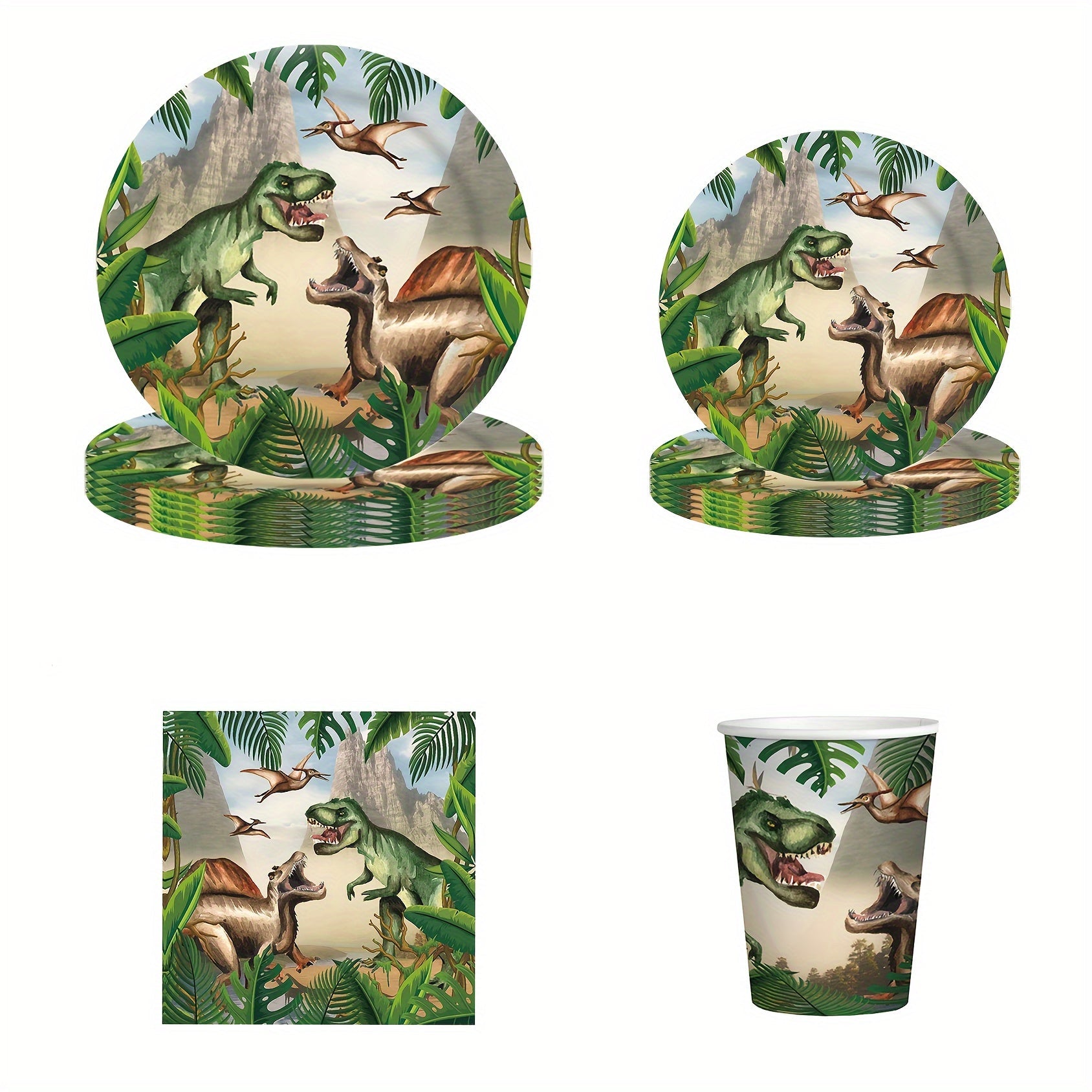 Dinosaur Party Supplies Set 80 Plates Cups Napkins for Kids Birthday Picnics