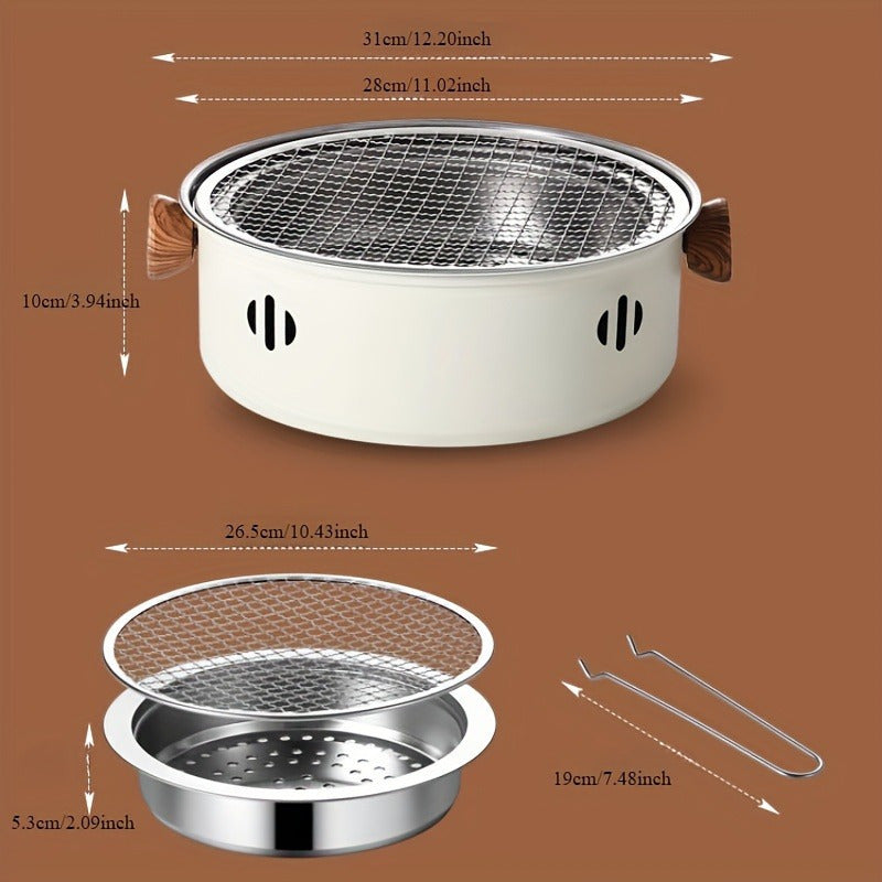 Tashqarida pishirish uchun tarmoq ko'tarish moslamasi bilan kompaktdan portativ, tutun chiqarmaydigan ko'mir grill, lager, pikniklar va hovli to'planishlari uchun ideal. BBQ va choy pishirish uchun mos. Oq rang.