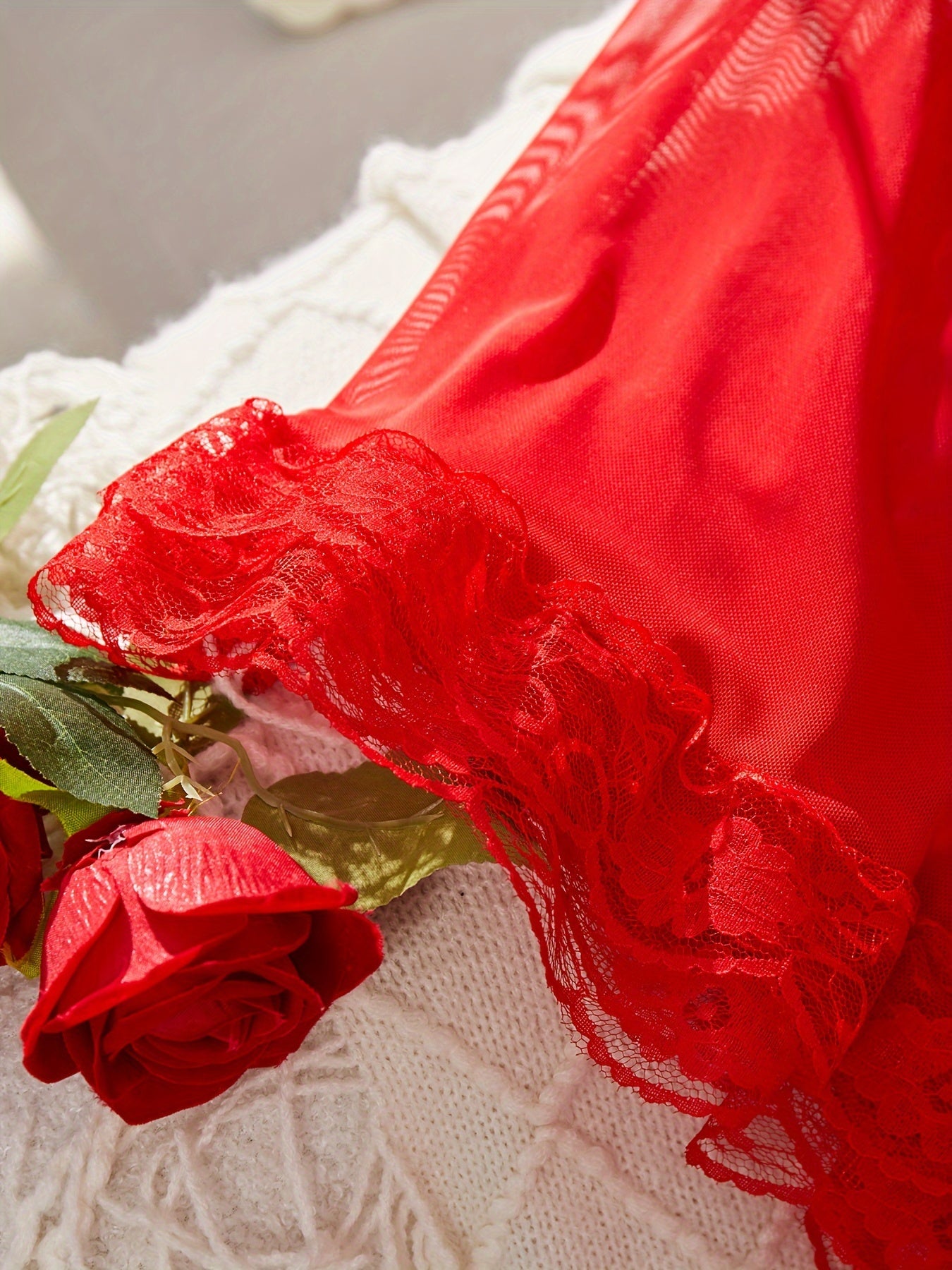 Women's Lace Lingerie Set with V-Neck Bodysuit and Robe