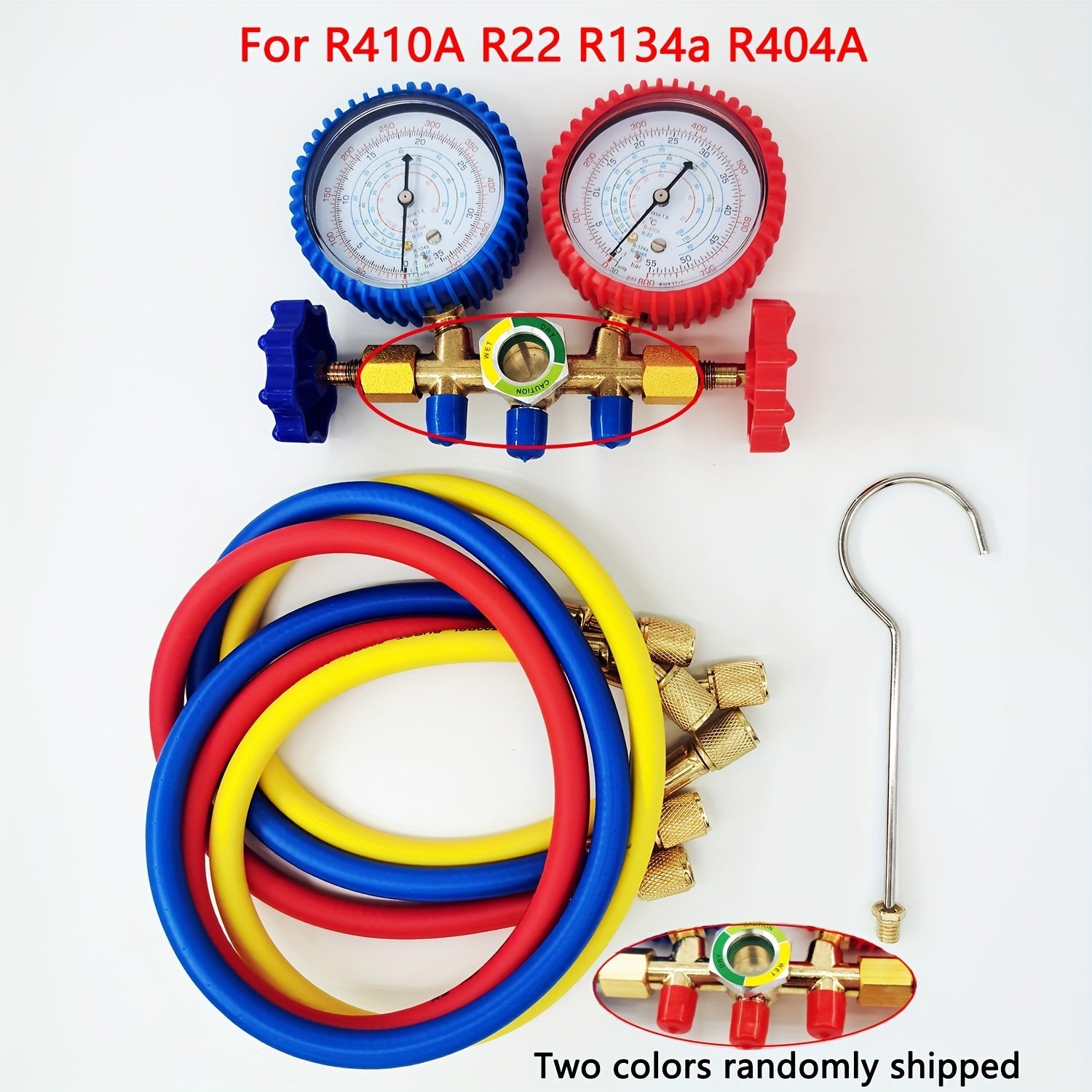 Automotive Air Conditioning Refrigerant Gauge Set with Hose and Hook for R410A R22 R404A R134A