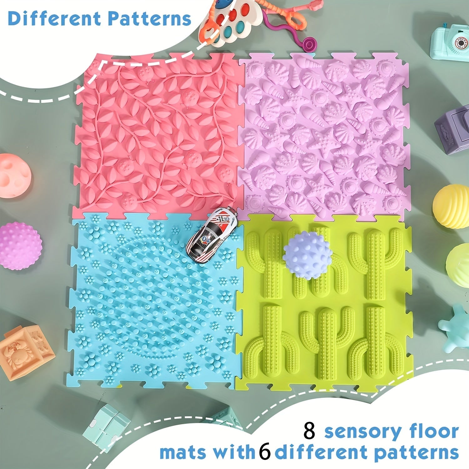 Set of 6 Interlocking Foam Puzzle Floor Mats with Edging Soft Anti-Slip Play Area Rug Square Tiles