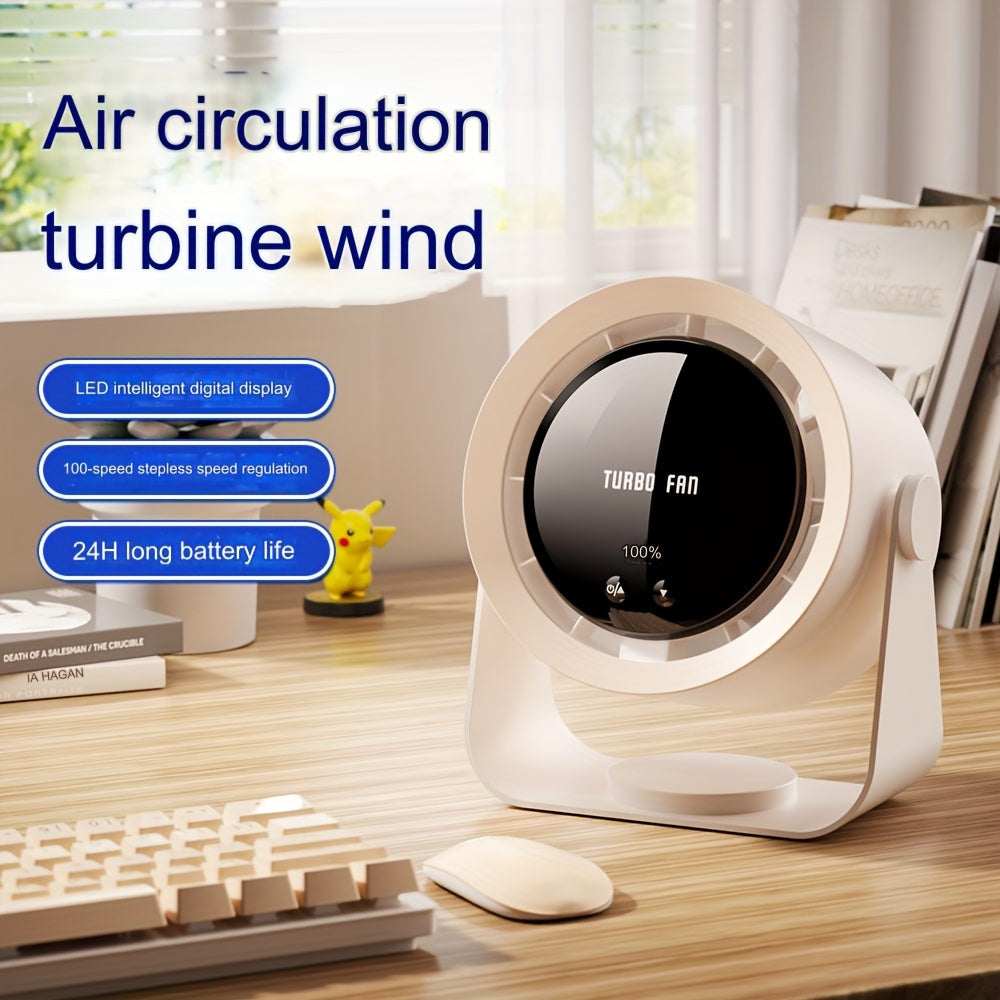 Portable Bladeless Desk Fan with Touch Screen, 100 Speed, USB Rechargeable