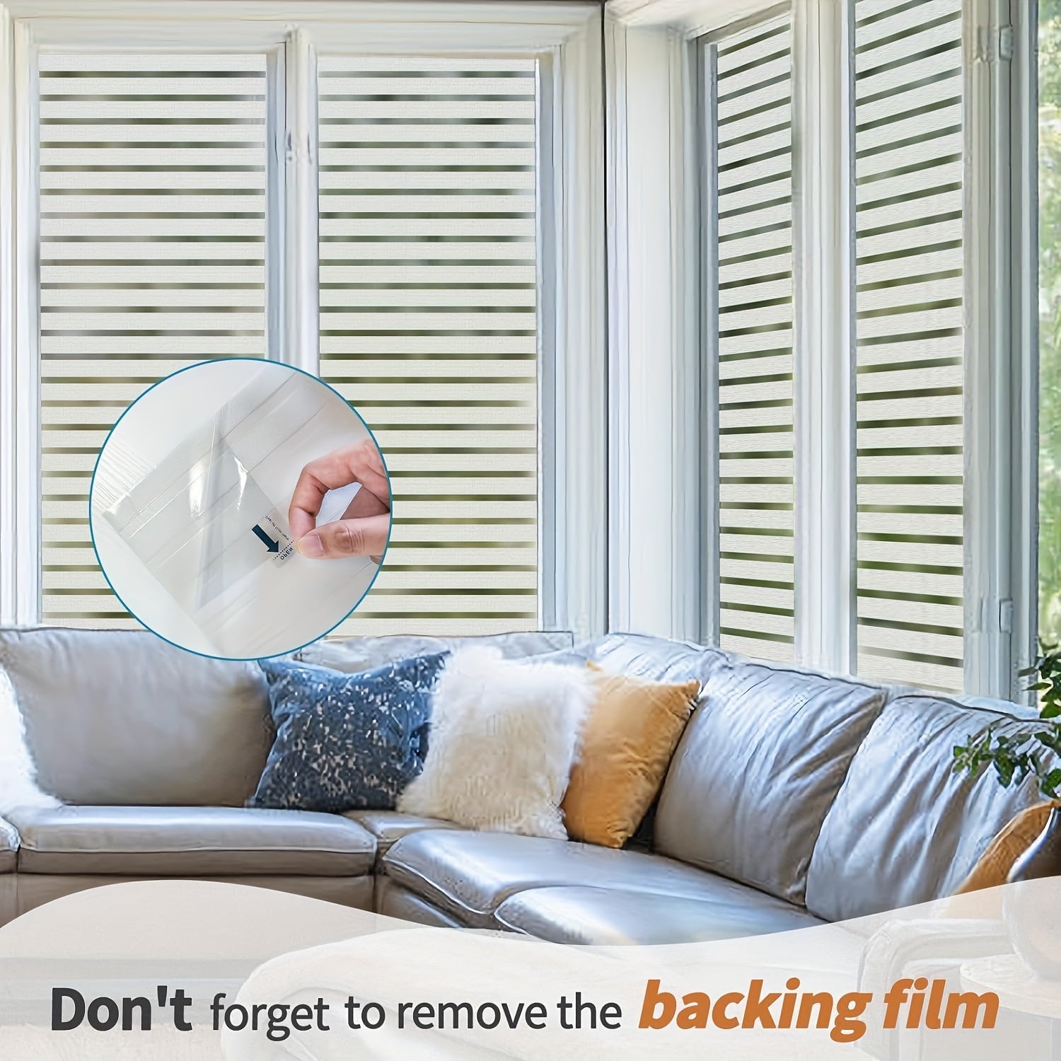 Modern Striped Privacy Window Film 44.96cm PVC UV Blocking Reusable Cling