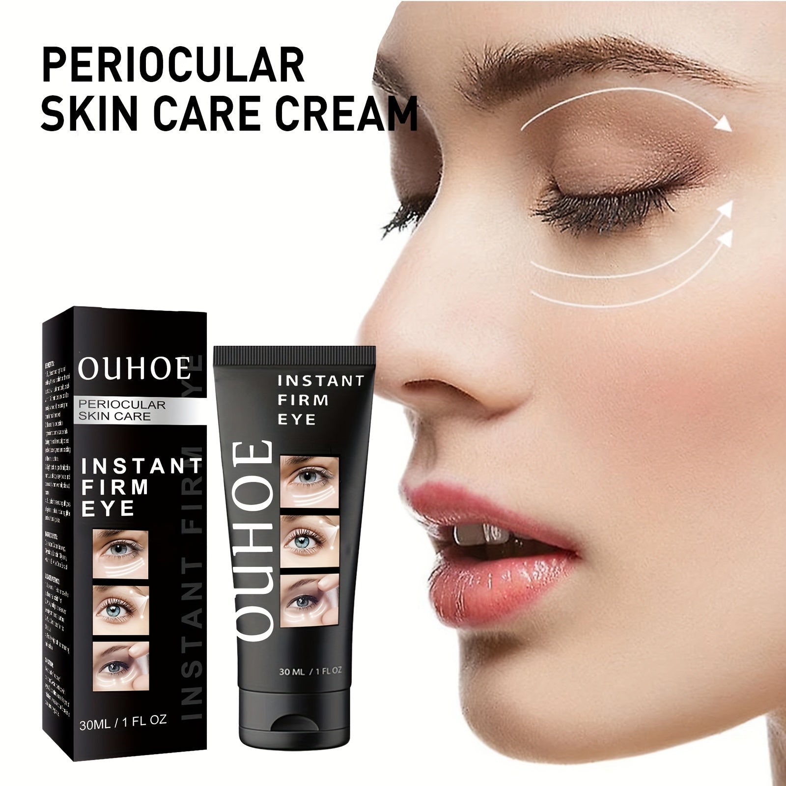 OUHOE Instant Eye Tightener Cream barcha teri turlari uchun. Niacinamide va Gialuron kislotasi bilan mustahkamlovchi va namlantiruvchi. Hidi yo'q, ko'z konturini va namlik darajasini oshiradi, kundalik foydalanish uchun.