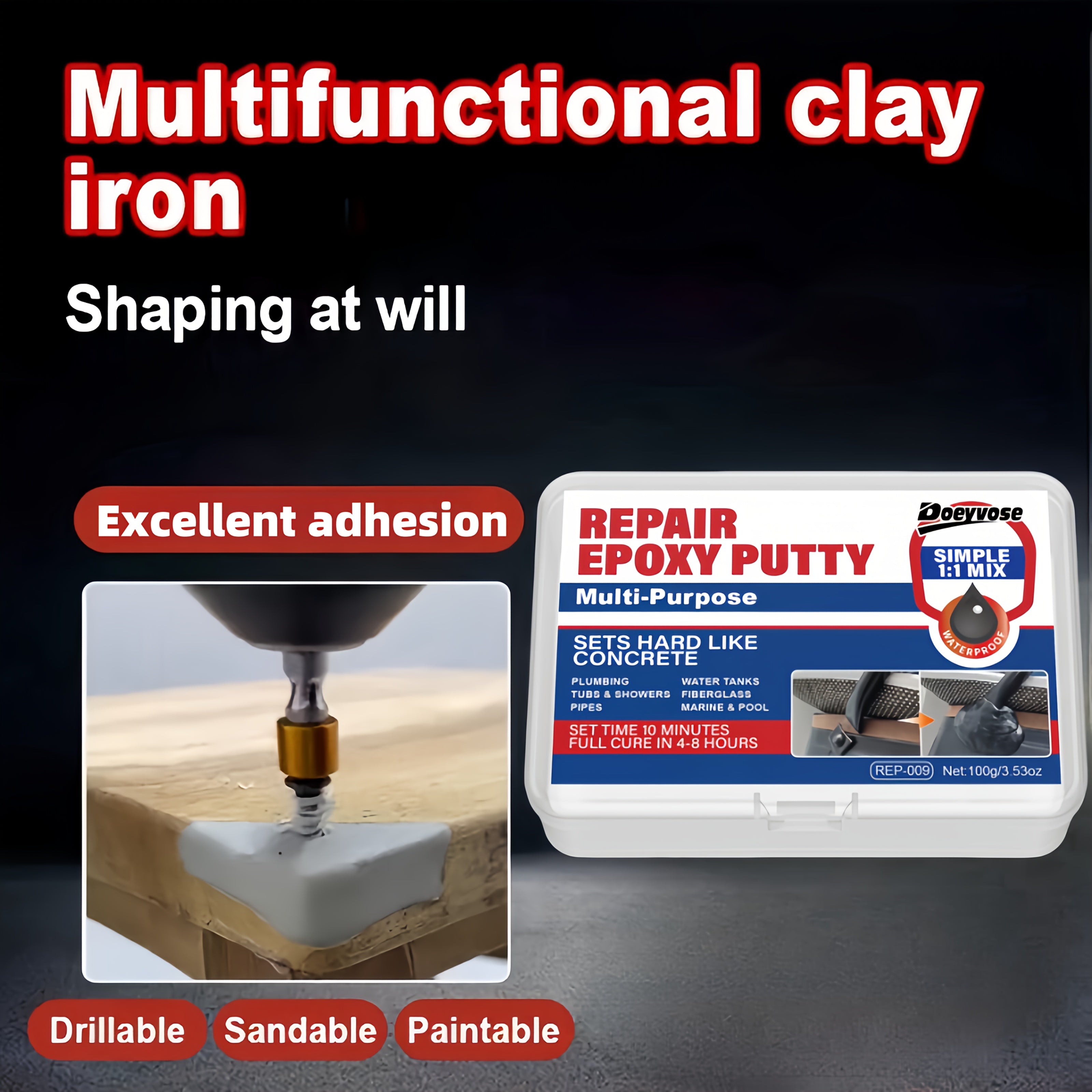 Epoxy Repair Putty Waterproof Metal Plastic Stone Fast-Drying Steel