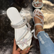 Ayollar uchun rhinestone kelebek Mary Jane sandallari, sozlanadigan, yopiladigan, yozgi slaydlar