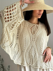 Plus Size Women's Casual Crochet Cover-Up Top with Sun Protection