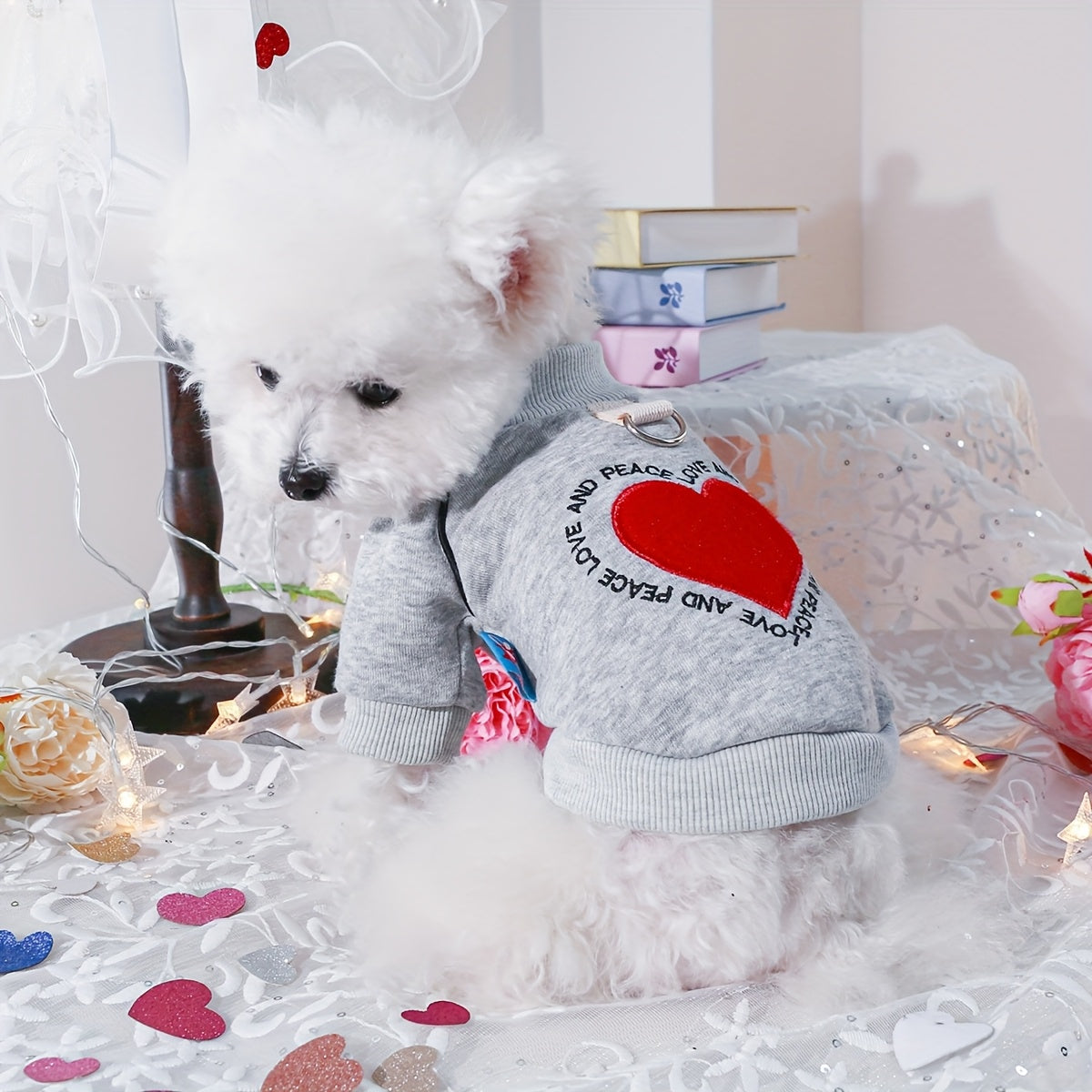 Soft Knit Heart-Shaped Pet Sweater for Small Dogs All-Season Pullover Polyester