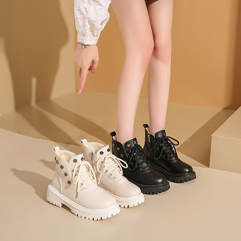 Women's Winter Fleece-Lined Warm Thick-Soled Boots with Side Decoration