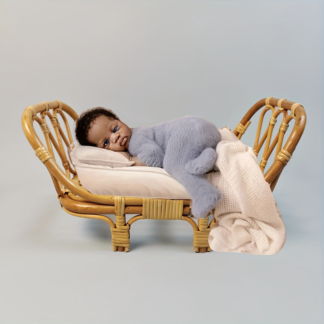 Kids Photography Props Rattan Bed and Chair Set for Studio Sessions Ginger Yellow