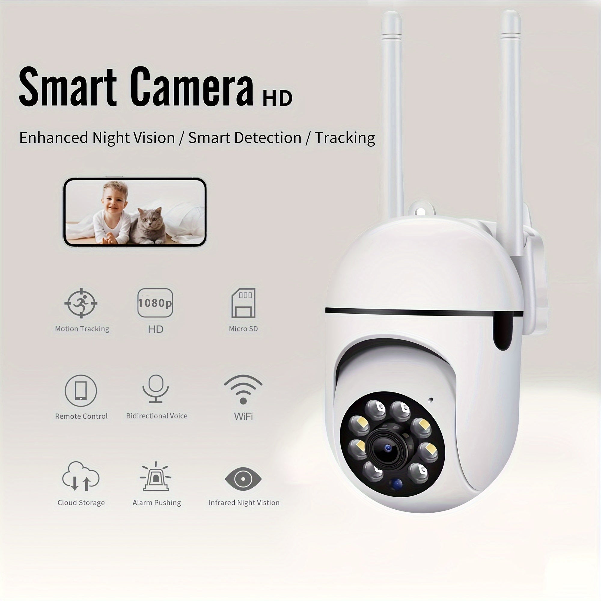 Wireless 1080P HD Security Camera for Pets with Color Night Vision 2-Way Audio Pan Tilt Zoom