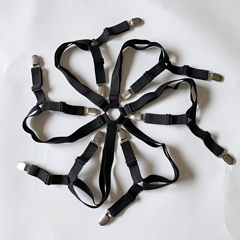Set of 6 Black Bed Sheet Grippers with 12 Clips Non-Slip Secure Fit