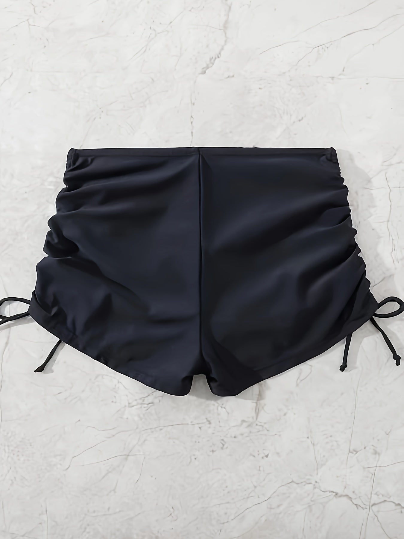Women's Black High-Waisted Drawstring Swim Shorts with Stretch Fabric
