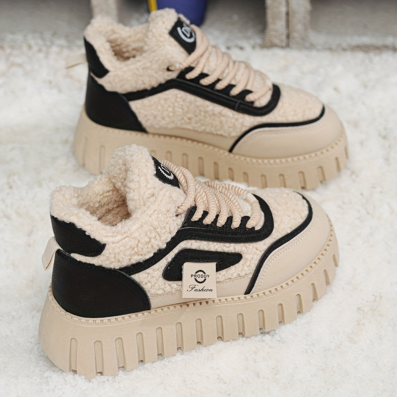 Women's Fleece-Lined High-Top Boots Winter Thick Sole Casual Shoes