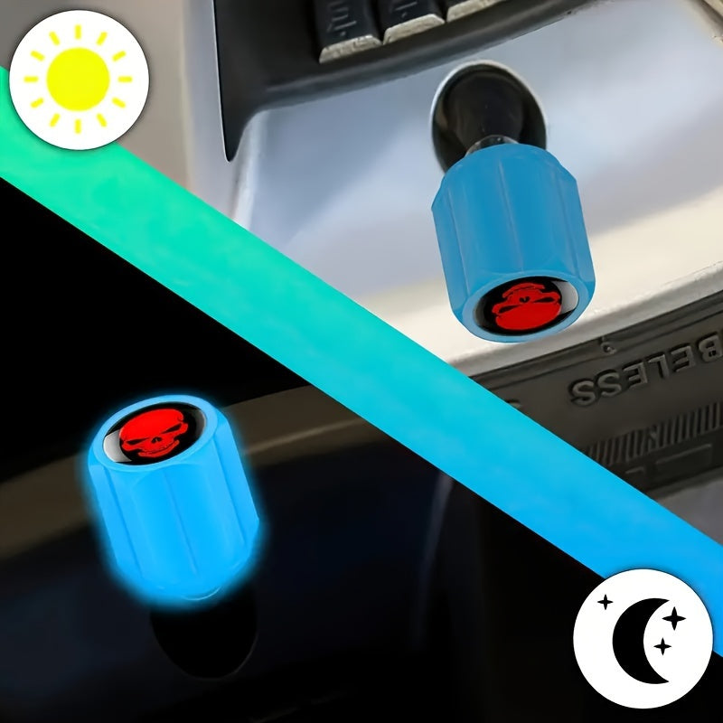 8-Pack Glow in The Dark Skull Tire Valve Caps Plastic Universal Fit for Car Motorcycle Bicycle
