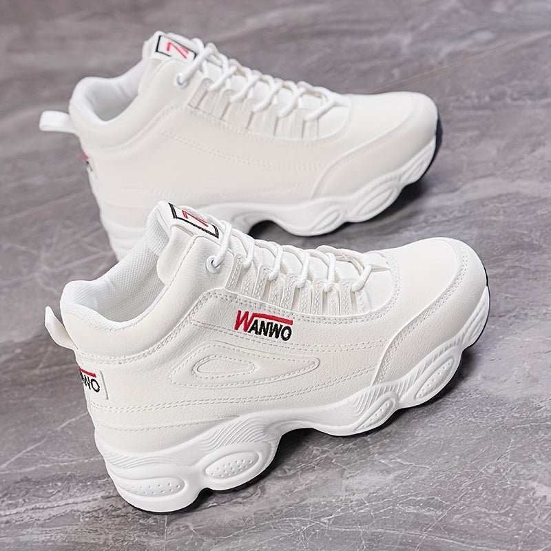 Women's White High-Top Sneakers with Rubber Sole and Breathable Fabric