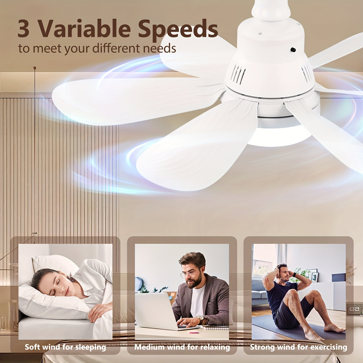 Smart Ceiling Fan with Lamp Remote Control Dimmable E26/E27 Socket for Bathroom Bedroom Kitchen Living Room