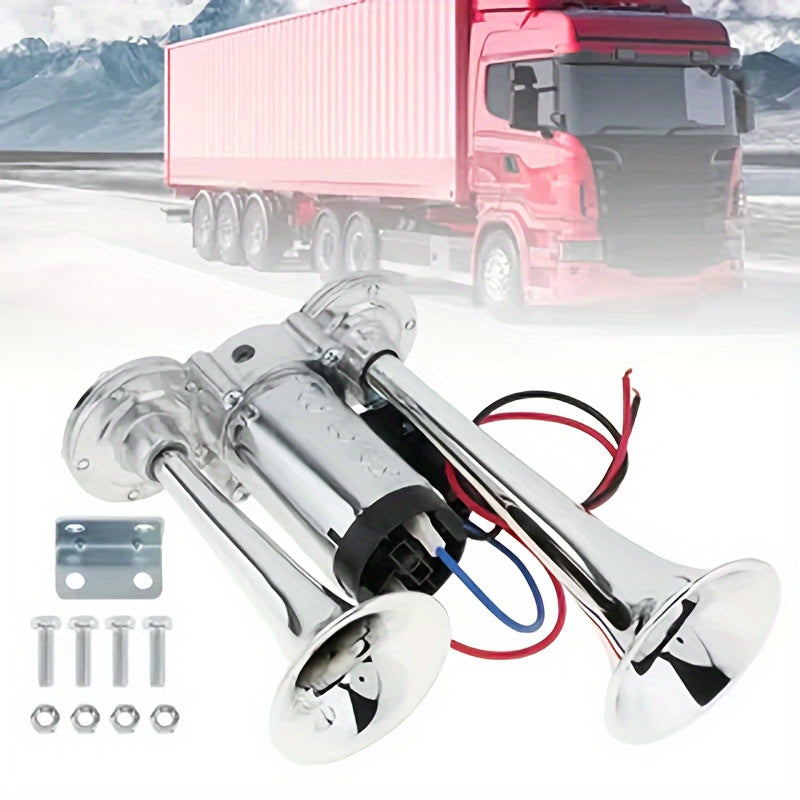 Universal Electric Dual Air Horn Kit for Vehicles, Loud, 12/24V